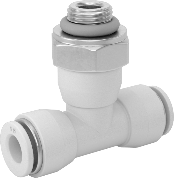 Yüksek Sıcaklık Push-to-Connect Bağlantı Elemanı, Hat Üstü Döner T, 6 mm Boru Dış Çapı x 1/8 BSPP Erkek için