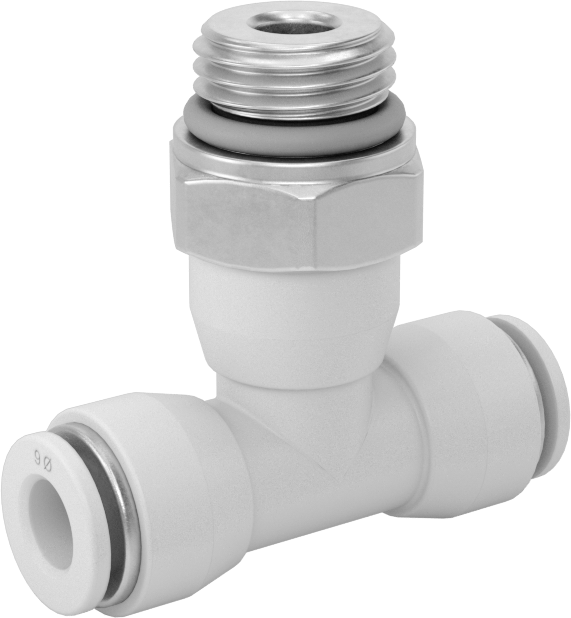 Yüksek Sıcaklık Push-to-Connect Bağlantı Elemanı, Hat Üstü Döner T, 6 mm boru dış çapı x 1/4 BSPP erkek