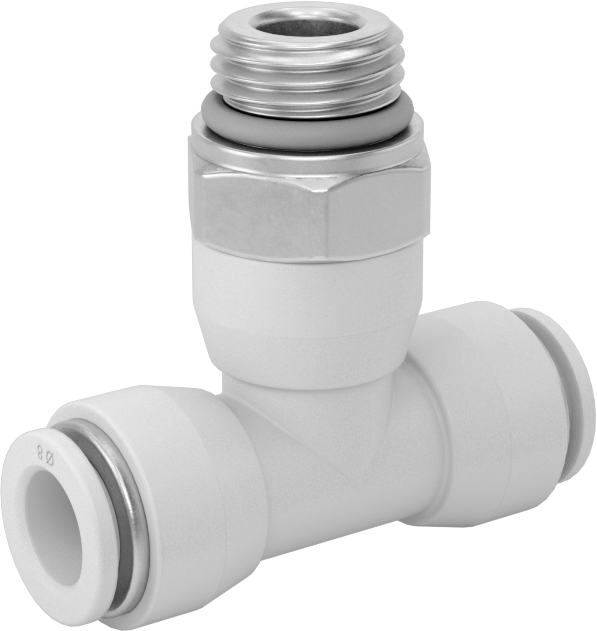 Yüksek Sıcaklık Push-to-Connect Bağlantı Elemanı, Hat Üstü Döner T, 8 mm Boru Dış Çapı x 1/4 BSPP Erkek için