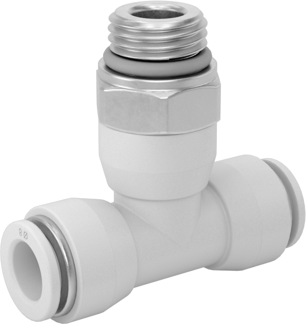 Yüksek Sıcaklık Push-to-Connect Bağlantı Elemanı, Hat Üstü Döner T, 8 mm Boru Dış Çapı x 1/4 BSPP Erkek için