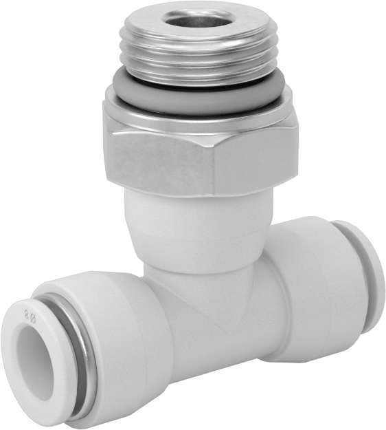 Yüksek Sıcaklık Push-to-Connect Bağlantı Elemanı, Hat Üstü Döner T, 8 mm Boru Dış Çapı x 3/8 BSPP Erkek için