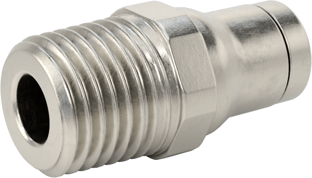 Gıda ve İçecek için Paslanmaz Çelik Push-to-Connect Bağlantı Parçası, 1/4" Boru Dış Çapı x 1/4 NPT Erkek için Düz Adaptör