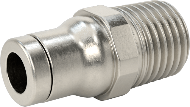 Gıda ve İçecek için Paslanmaz Çelik Push-to-Connect Bağlantı Parçası, 1/4" Boru Dış Çapı x 1/4 NPT Erkek için Düz Adaptör