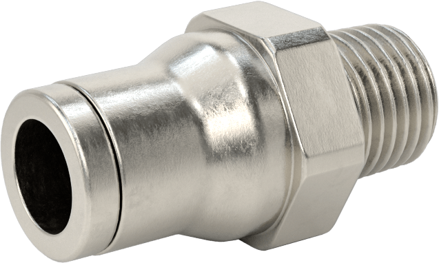 Gıda ve İçecek için Paslanmaz Çelik Push-to-Connect Bağlantı Parçası, 3/8" Boru Dış Çapı x 1/4 NPT Erkek için Düz Adaptör