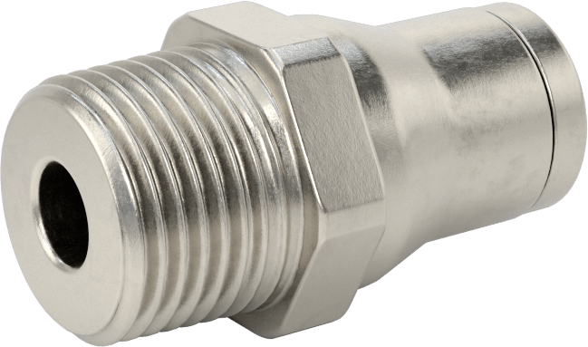 Gıda ve İçecek için Paslanmaz Çelik Push-to-Connect Bağlantı Parçası, 3/8" Boru Dış Çapı x 3/8 NPT Erkek için Düz Adaptör