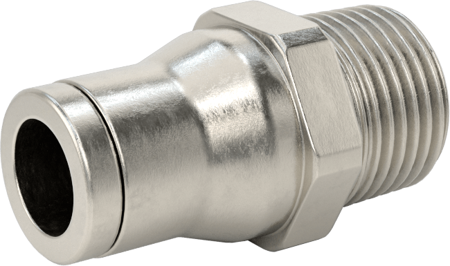 Gıda ve İçecek için Paslanmaz Çelik Push-to-Connect Bağlantı Parçası, 3/8" Boru Dış Çapı x 3/8 NPT Erkek için Düz Adaptör