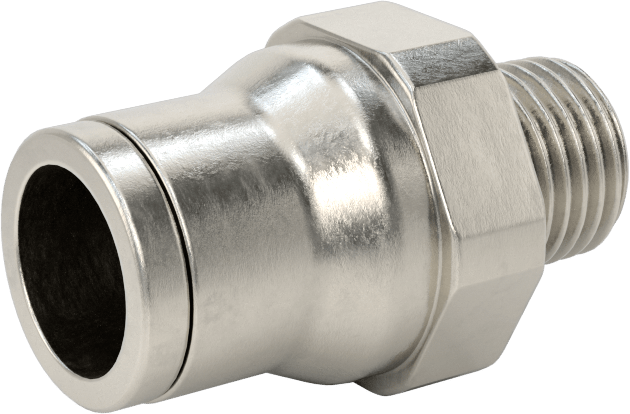 Gıda ve İçecek için Paslanmaz Çelik Push-to-Connect Bağlantı Parçası, 1/2" Dış Çaplı Boru x 1/4 NPT Erkek için Düz Adaptör