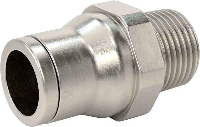 Gıda ve İçecek için Paslanmaz Çelik Push-to-Connect Bağlantı Parçası, 1/2" Dış Çaplı Boru x 3/8 NPT Erkek için Düz Adaptör