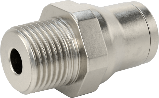 Gıda ve İçecek için Paslanmaz Çelik Push-to-Connect Bağlantı Parçası, 1/2" Dış Çaplı Boru x 3/8 NPT Erkek için Düz Adaptör