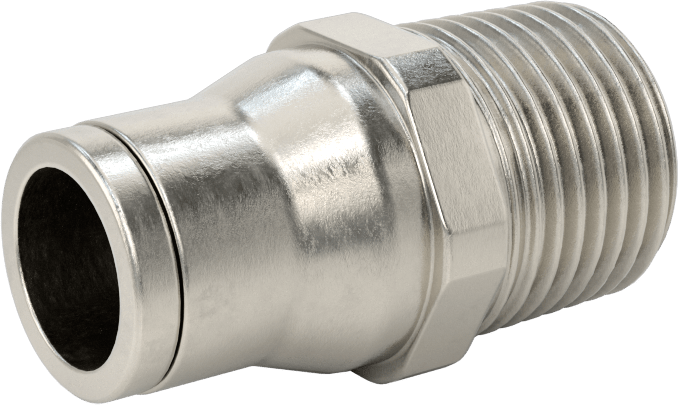 Gıda ve İçecek için Paslanmaz Çelik Push-to-Connect Bağlantı Parçası, 1/2" Boru Dış Çapı x 1/2 NPT Erkek için Düz Adaptör