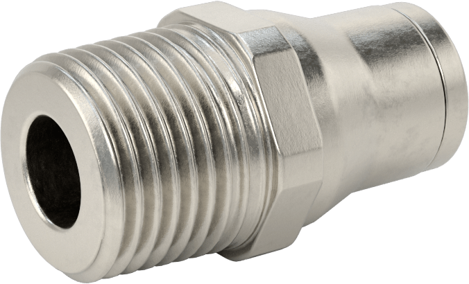 Gıda ve İçecek için Paslanmaz Çelik Push-to-Connect Bağlantı Parçası, 1/2" Boru Dış Çapı x 1/2 NPT Erkek için Düz Adaptör