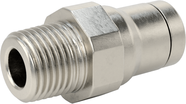 Gıda ve İçecek için Paslanmaz Çelik Push-to-Connect Bağlantı Parçası, 6 mm Boru Dış Çapı x 1/8 NPT Erkek için Düz Adaptör