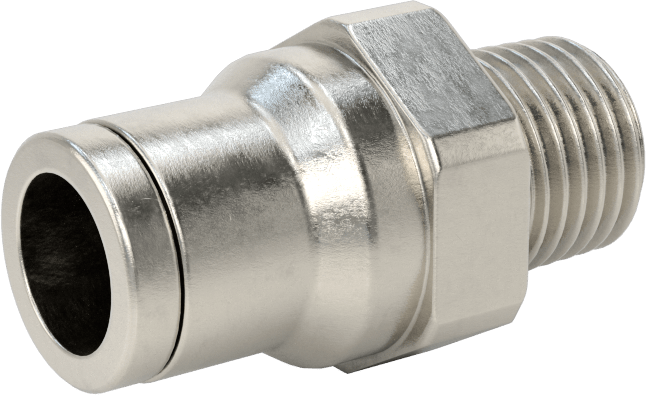 Gıda ve İçecek için Paslanmaz Çelik Push-to-Connect Bağlantı Parçası, 10 mm Boru Dış Çapı x 1/4 NPT Erkek için Düz Adaptör