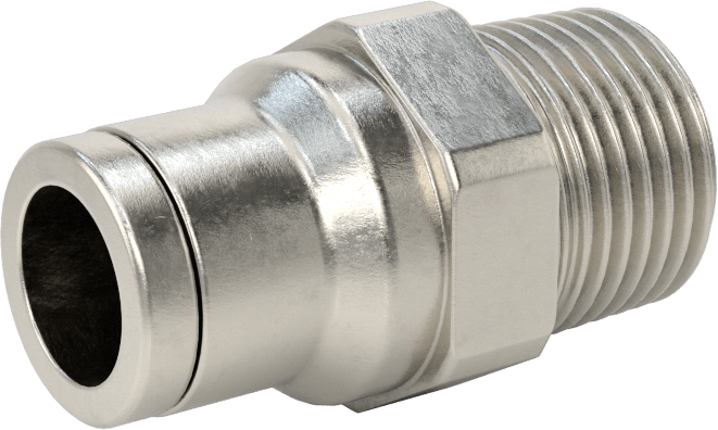Gıda ve İçecek için Paslanmaz Çelik Push-to-Connect Bağlantı Parçası, 10 mm Boru Dış Çapı x 3/8 NPT Erkek için Düz Adaptör