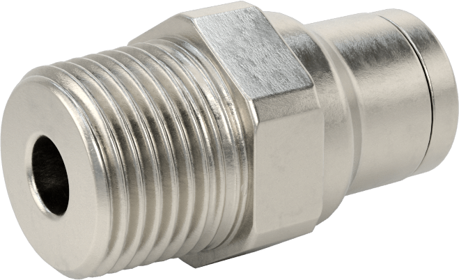 Gıda ve İçecek için Paslanmaz Çelik Push-to-Connect Bağlantı Parçası, 10 mm Boru Dış Çapı x 3/8 NPT Erkek için Düz Adaptör