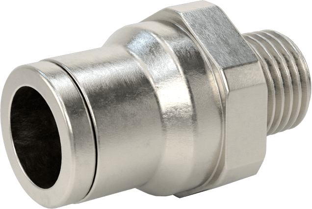 Gıda ve İçecek için Paslanmaz Çelik Push-to-Connect Bağlantı Parçası, 12 mm Boru Dış Çapı x 1/4 NPT Erkek için Düz Adaptör