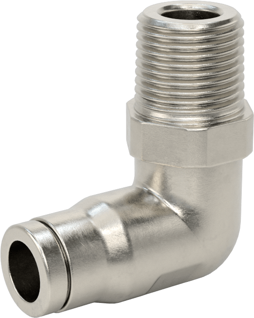 Gıda ve İçecek için Paslanmaz Çelik Push-to-Connect Bağlantı Parçası, 3/8" Dış Çaplı Boru x 3/8 NPT Erkek için Dirsek Adaptörü