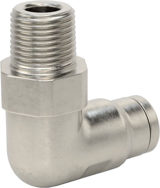Gıda ve İçecek için Paslanmaz Çelik Push-to-Connect Bağlantı Parçası, 1/2" Dış Çaplı Boru x 3/8 NPT Erkek için Dirsek Adaptörü