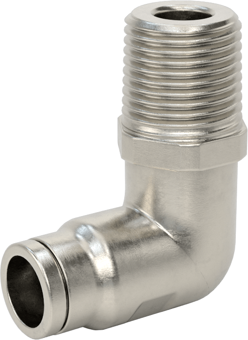 Gıda ve İçecek için Paslanmaz Çelik Push-to-Connect Bağlantı Parçası, 1/2" Dış Çap x 1/2 NPT Erkek için Dirsek Adaptörü