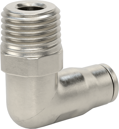 Gıda ve İçecek için Paslanmaz Çelik Push-to-Connect Bağlantı Parçası, 6 mm Dış Çaplı Boru x 1/4 NPT Erkek için Dirsek Adaptörü