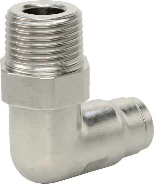 Gıda ve İçecek için Paslanmaz Çelik Push-to-Connect Bağlantı Parçası, 10 mm Dış Çaplı Boru x 3/8 NPT Erkek için Dirsek Adaptörü
