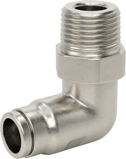 Gıda ve İçecek için Paslanmaz Çelik Push-to-Connect Bağlantı Parçası, 10 mm Dış Çaplı Boru x 3/8 NPT Erkek için Dirsek Adaptörü