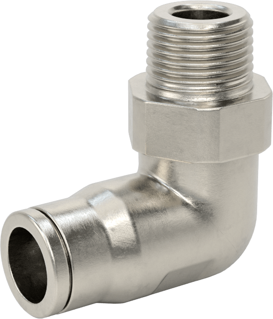 Gıda ve İçecek için Paslanmaz Çelik Push-to-Connect Bağlantı Parçası, 12 mm Dış Çaplı Boru x 3/8 NPT Erkek için Dirsek Adaptörü