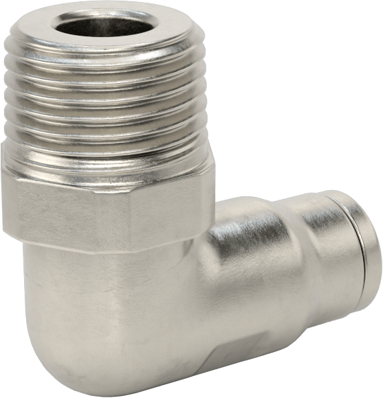 Gıda ve İçecek için Paslanmaz Çelik Push-to-Connect Bağlantı Parçası, 12 mm Dış Çaplı Boru x 1/2 NPT Erkek için Dirsek Adaptörü