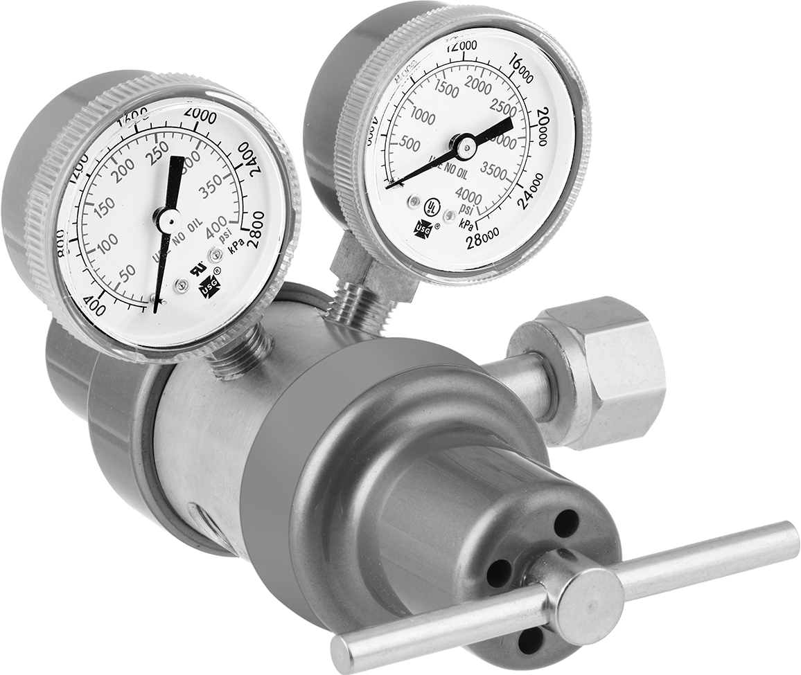 Tank Üzerine Monte Edilen Basınç Düzenleme Valfi, İki Aşamalı, CGA 540 Ngo Dişi x 1/4 NPT Dişi