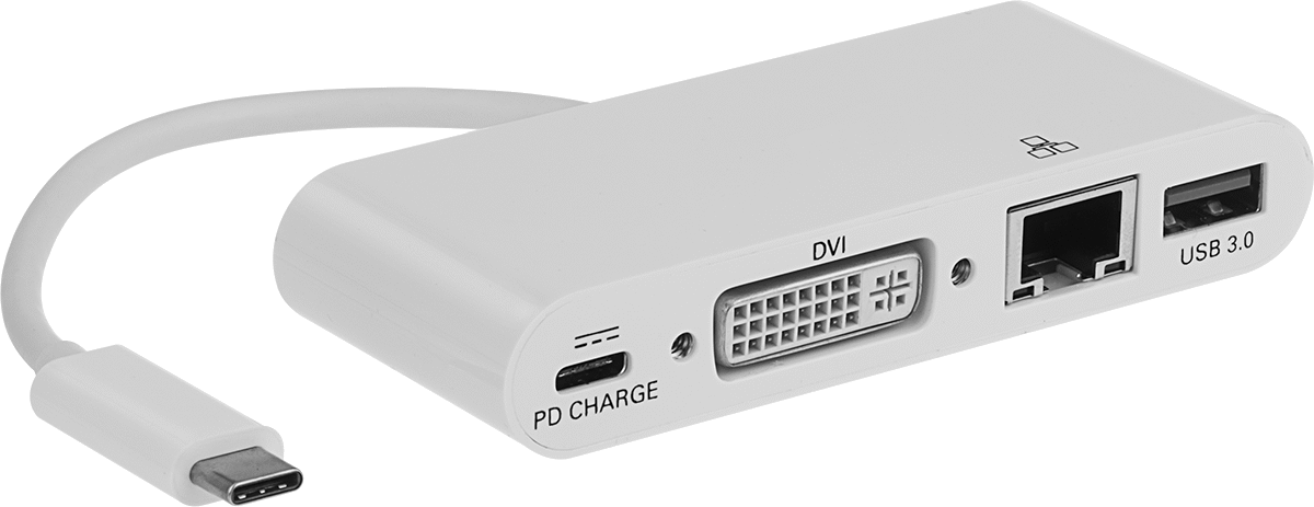 With Female USB-A, USB-C, DVI-I, and Ethernet RJ45 Connections