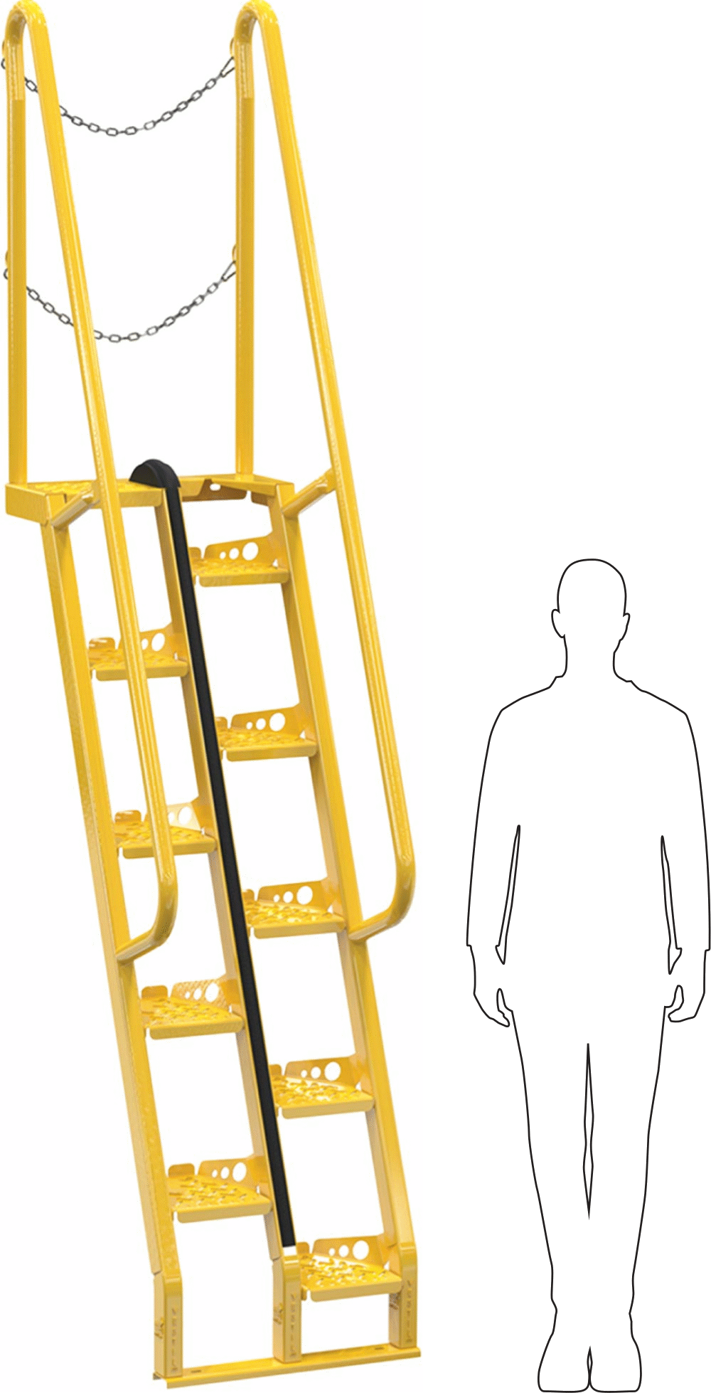 İleriye Doğru İnişli Yer Tasarruflu Merdivenler, OSHA Compliant, 350 lbs. Kapasite, 6 Fit İniş Yüksekliği