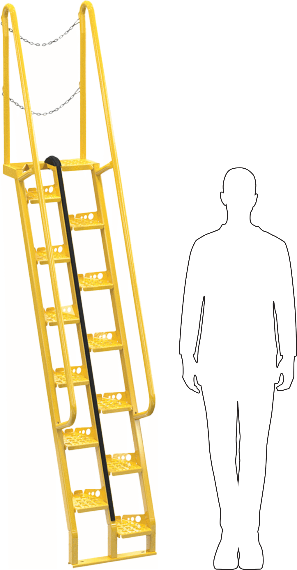 İleriye Doğru İnişli Yer Tasarruflu Merdivenler, OSHA Compliant, 350 lbs. Kapasite, 8 Fit İniş Yüksekliği