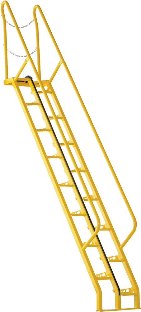 İleriye Doğru İnişli Yer Tasarruflu Merdivenler, OSHA Compliant, 350 lbs. Kapasite, 10 Fit Sahanlık Yüksekliği