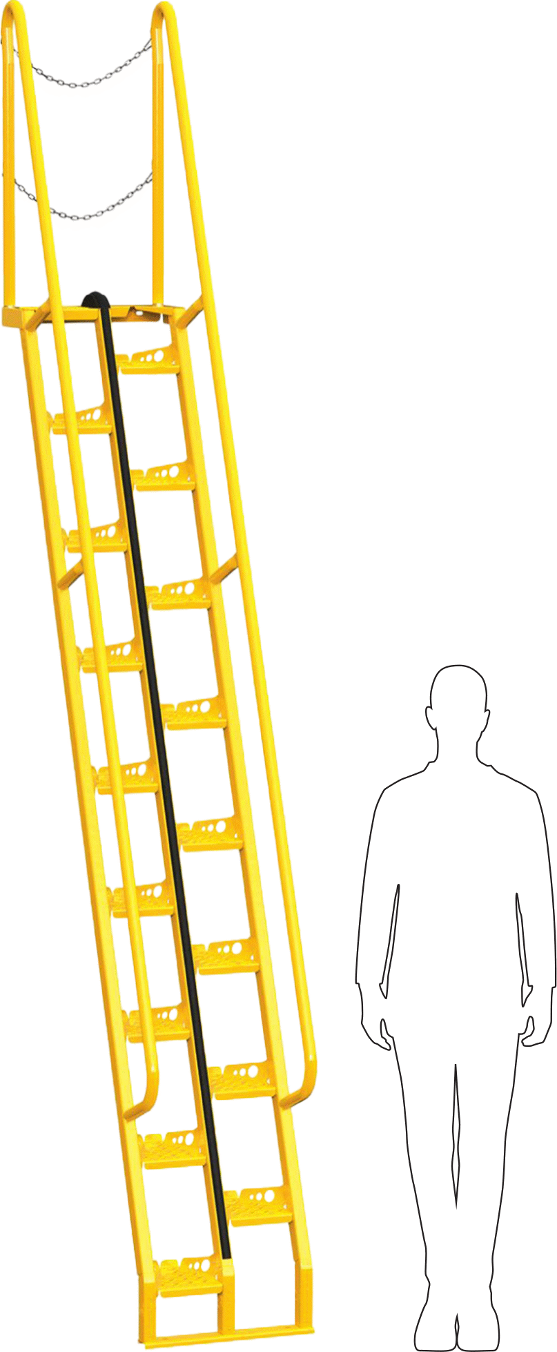 İleriye Doğru İnişli Yer Tasarruflu Merdivenler, OSHA Compliant, 350 lbs. Kapasite, 11 Fit İniş Yüksekliği