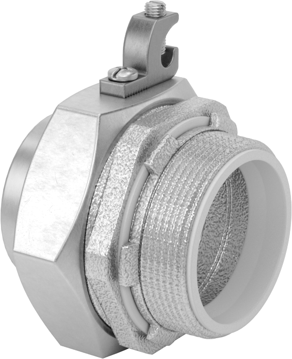 Sıvı Sızdırmaz Esnek Metal Kanal Adaptörü, Topraklama Pabuçlu, Düz, 2 Kanal Dişi x NPT Erkek