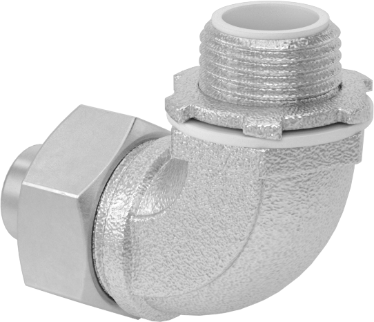Sıvı Sızdırmaz Esnek Metal Kanal Adaptörü, Topraklama Pabuçlu, 90 Derece, 1/2 Kanal Dişi x NPT Erkek