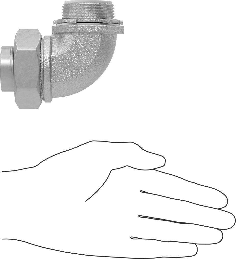 Sıvı Sızdırmaz Esnek Metal Kanal Adaptörü, Topraklama Pabuçlu, 90 Derece, 1-1/4 Kanal Dişi x NPT Erkek