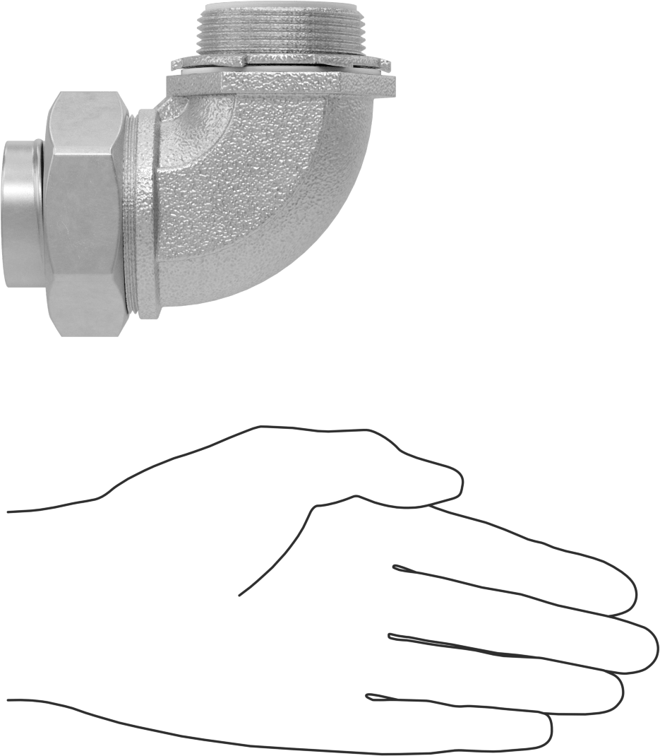 Sıvı Sızdırmaz Esnek Metal Kanal Adaptörü, Topraklama Pabuçlu, 90 Derece, 1-1/2 Kanal Dişi x NPT Erkek