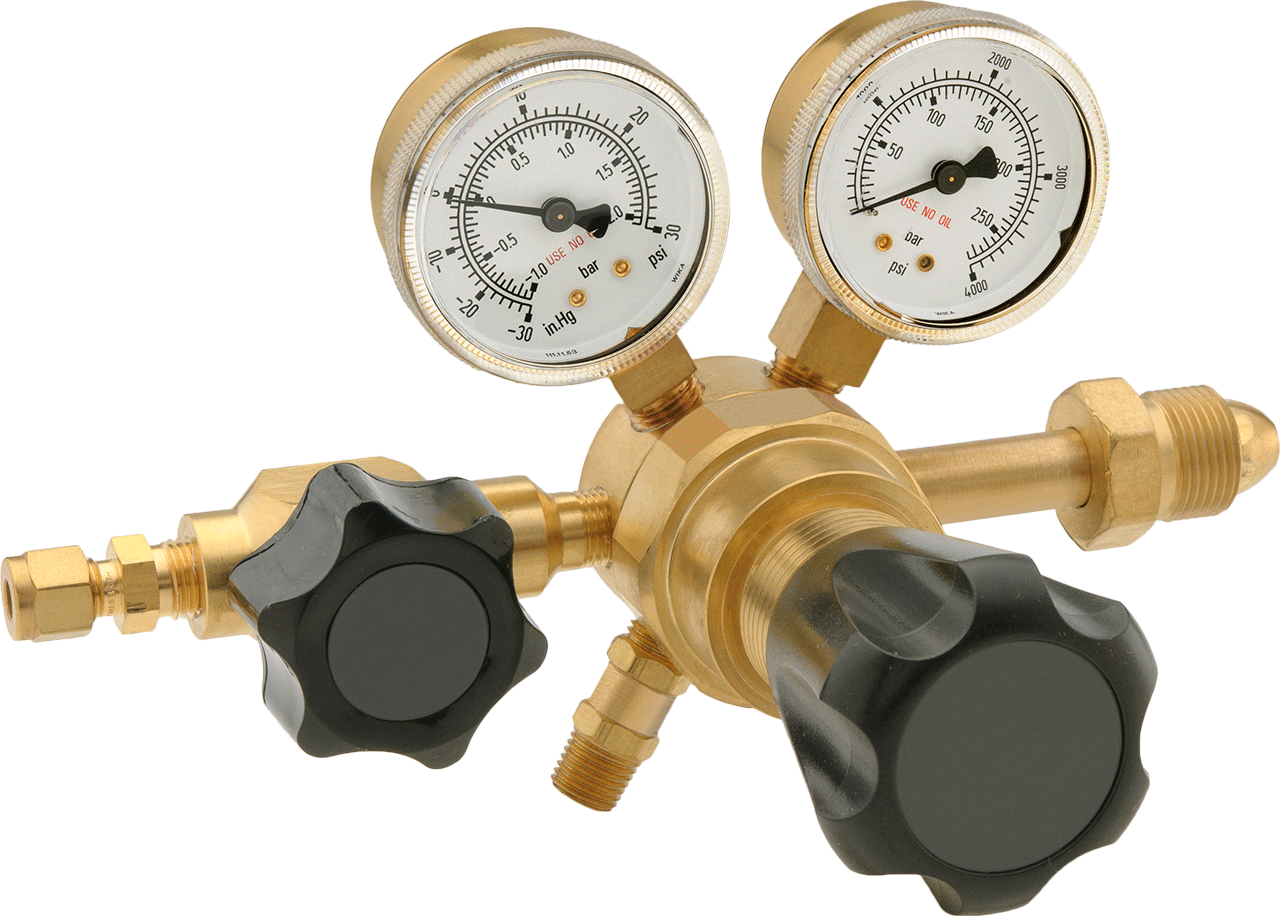 Yüksek Saflıkta Tank Montajlı Basınç Düzenleme Vanası, CGA 580 Ngo Erkek Giriş, Pirinç Gövde, 1 Stage, 0-15 PSI