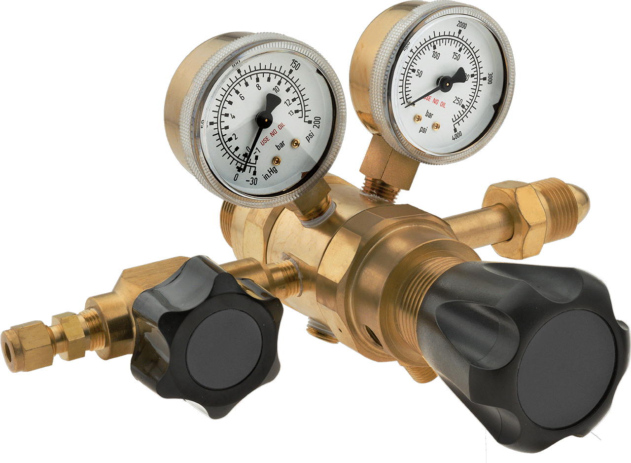 Yüksek Saflıkta Tank Montajlı Basınç Düzenleme Vanası, CGA 580 Erkek Giriş, Pirinç Gövde, 2 Stage, 0-125 PSI