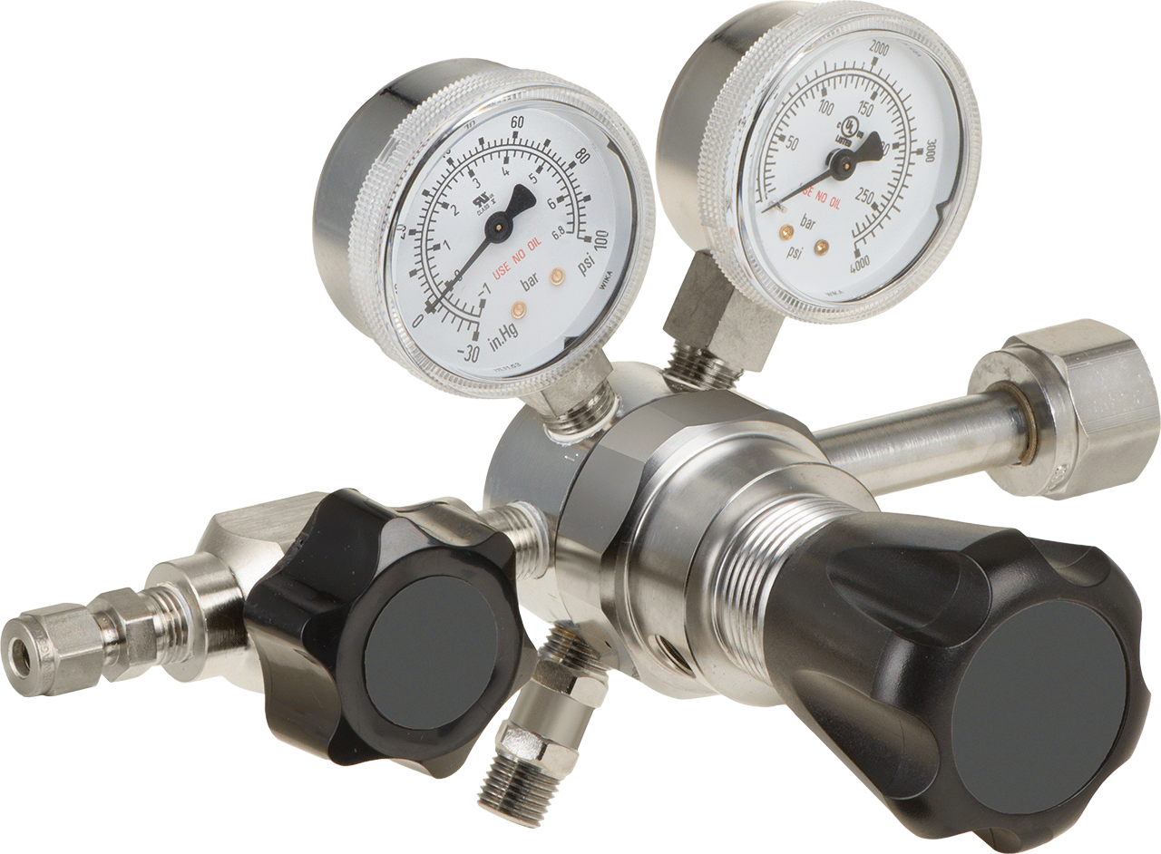 Yüksek Saflıkta Tank Montajlı Basınç Düzenleme Vanası, CGA 320 Dişi Giriş, Krom Kaplama Gövde, 1 Stage, 0-50 PSI