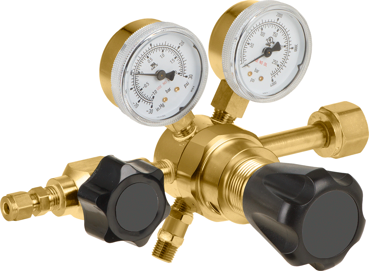 Yüksek Saflıkta Tank Montajlı Basınç Düzenleme Vanası, Pirinç Gövde, CGA 320 Ngo Dişi Giriş, 1 Stage, 0-15 PSI