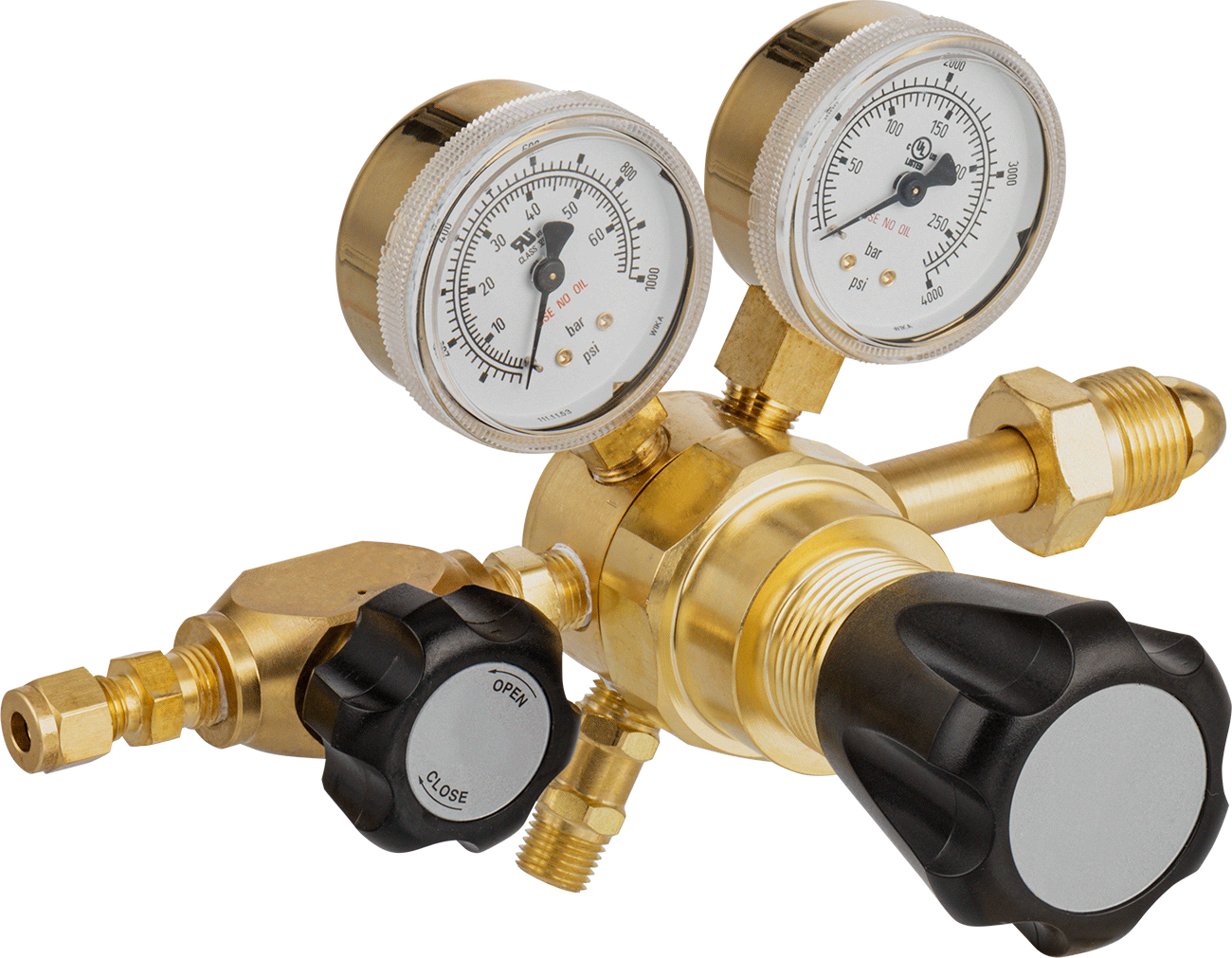 Yüksek Saflıkta Tank Montajlı Basınç Düzenleme Vanası, Pirinç Gövde, CGA 580 Erkek Giriş, 1 Stage, 0-500 PSI