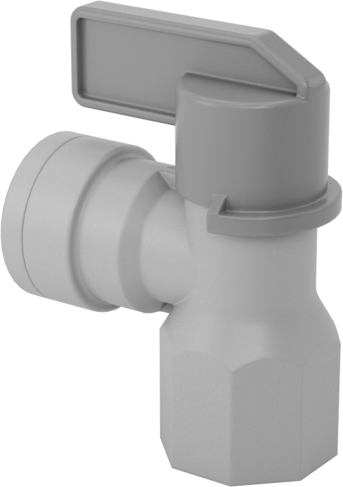 Su için Kompakt PVC Açma/Kapama Dirsek Valfi, Tıkaç Valfi, 1/4 NPT Dişi x 3/8" Boru Dış Çapı Push-Connect
