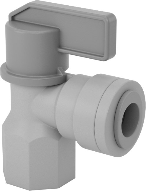 Su için Kompakt PVC Açma/Kapama Dirsek Valfi, Tıkaç Valfi, 1/4 NPT Dişi x 3/8" Boru Dış Çapı Push-Connect
