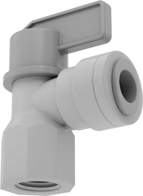 Su için Kompakt PVC Açma/Kapama Dirsek Valfi, Tıkaç Valfi, 1/4 NPT Dişi x 3/8" Boru Dış Çapı Push-Connect