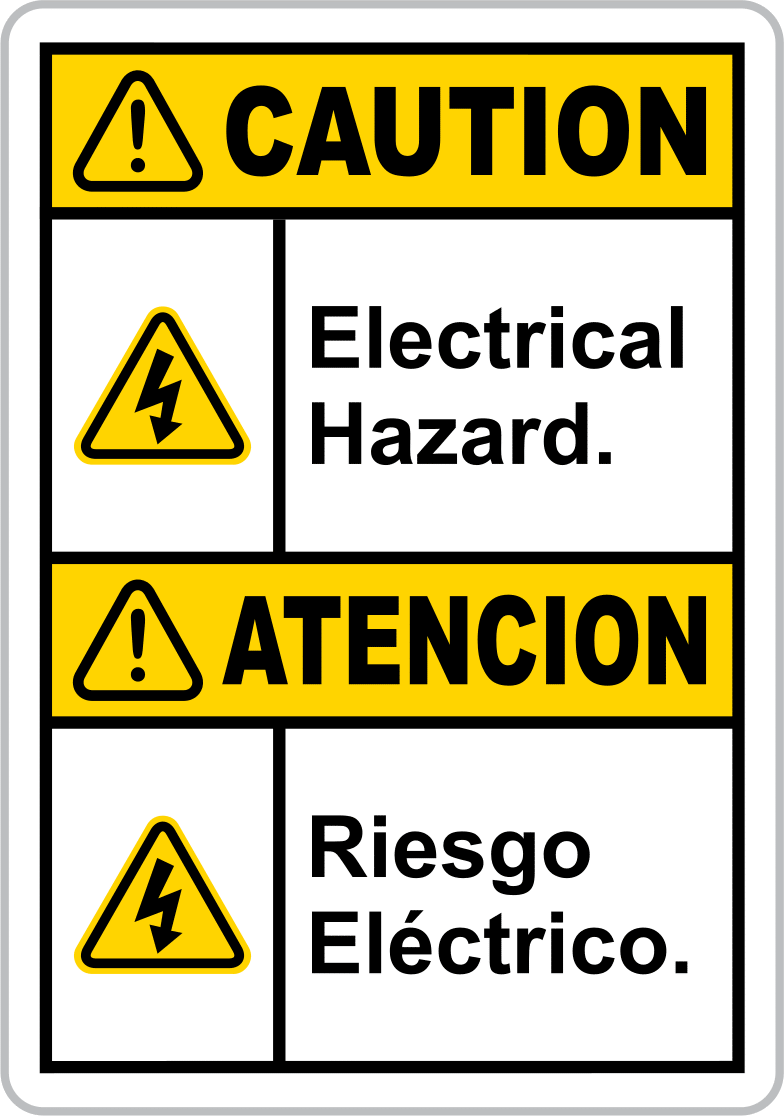 Kaza Önleme Etiketi, İngilizce/İspanyolca, (Dikkat-Elektrik. . .), 2,5 inç x 1,75 inç