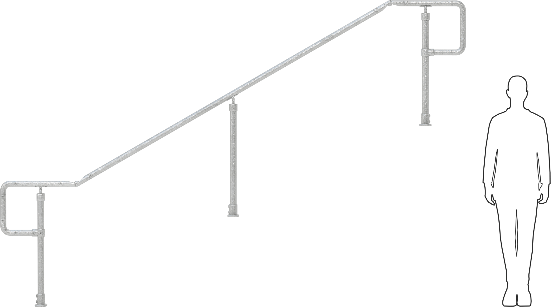 ADA Uyumlu Korkuluk, Sıralı Raylı, Zemine Monte, 7 Fit 10-1/2" Uzunluk