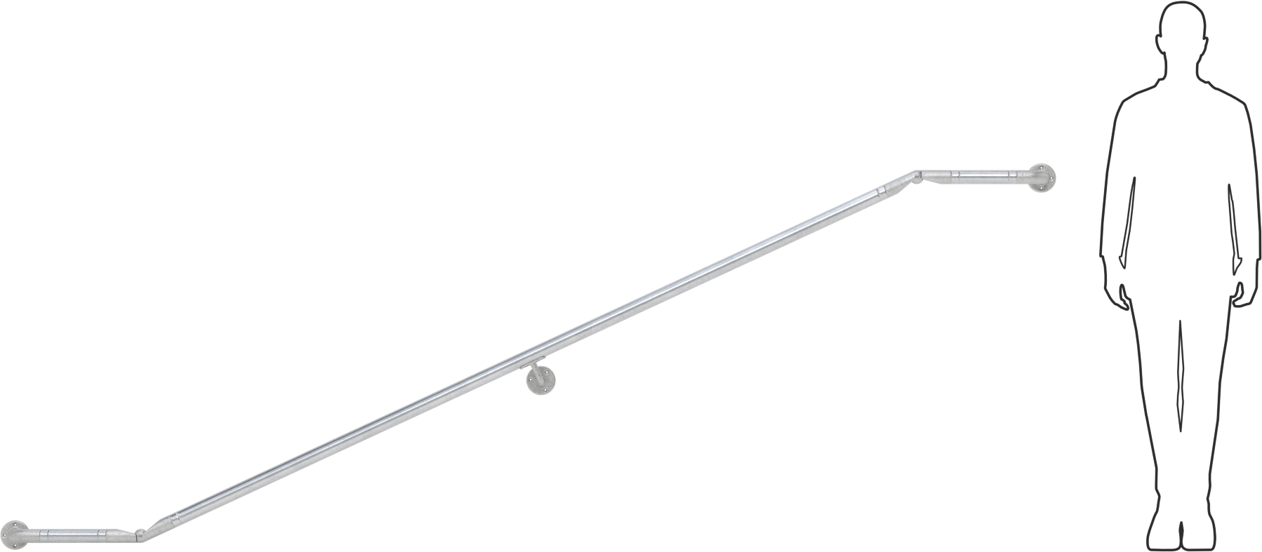 ADA Uyumlu Korkuluk, Ofset Ray, Duvara Monte, 7 Fit 10-1/2" Uzunluk