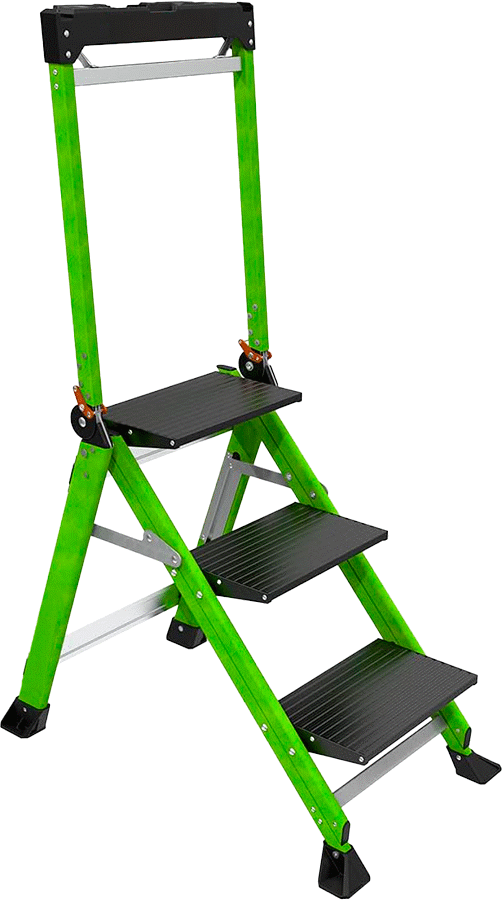 Fiberglas Katlanabilir Basamaklı Tabure, Korkuluk ile, 3 Yivli Basamak, 42“ Yükseklik x 21” Genişlik Toplam